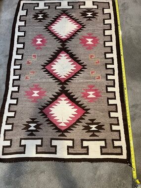 Handwoven Geometric Rug in Red , Brown and Cream